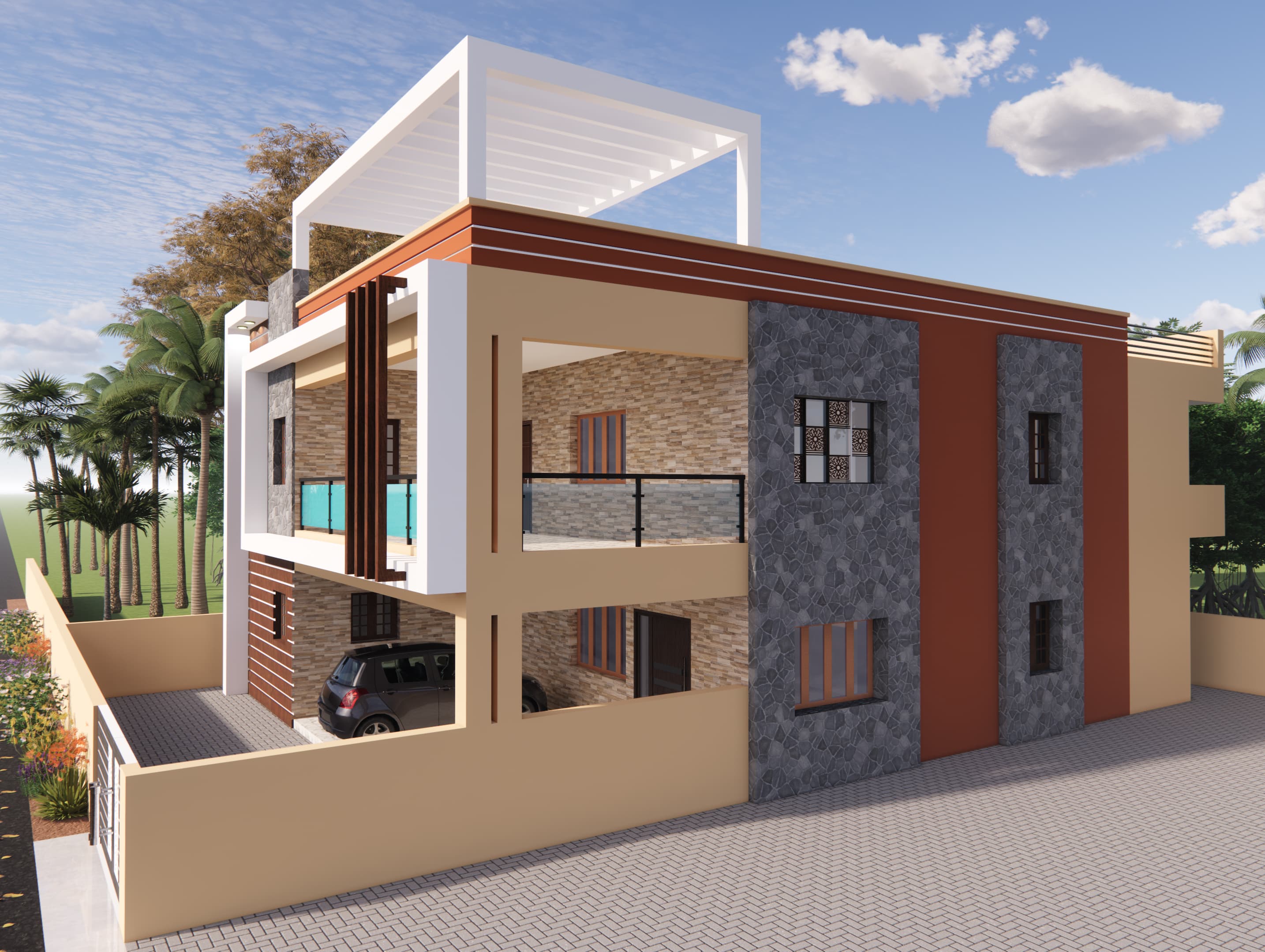 Flat Roof Indian Home Elevation