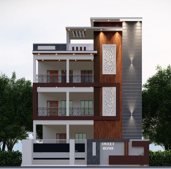 Brick Finish Indian House Exterior