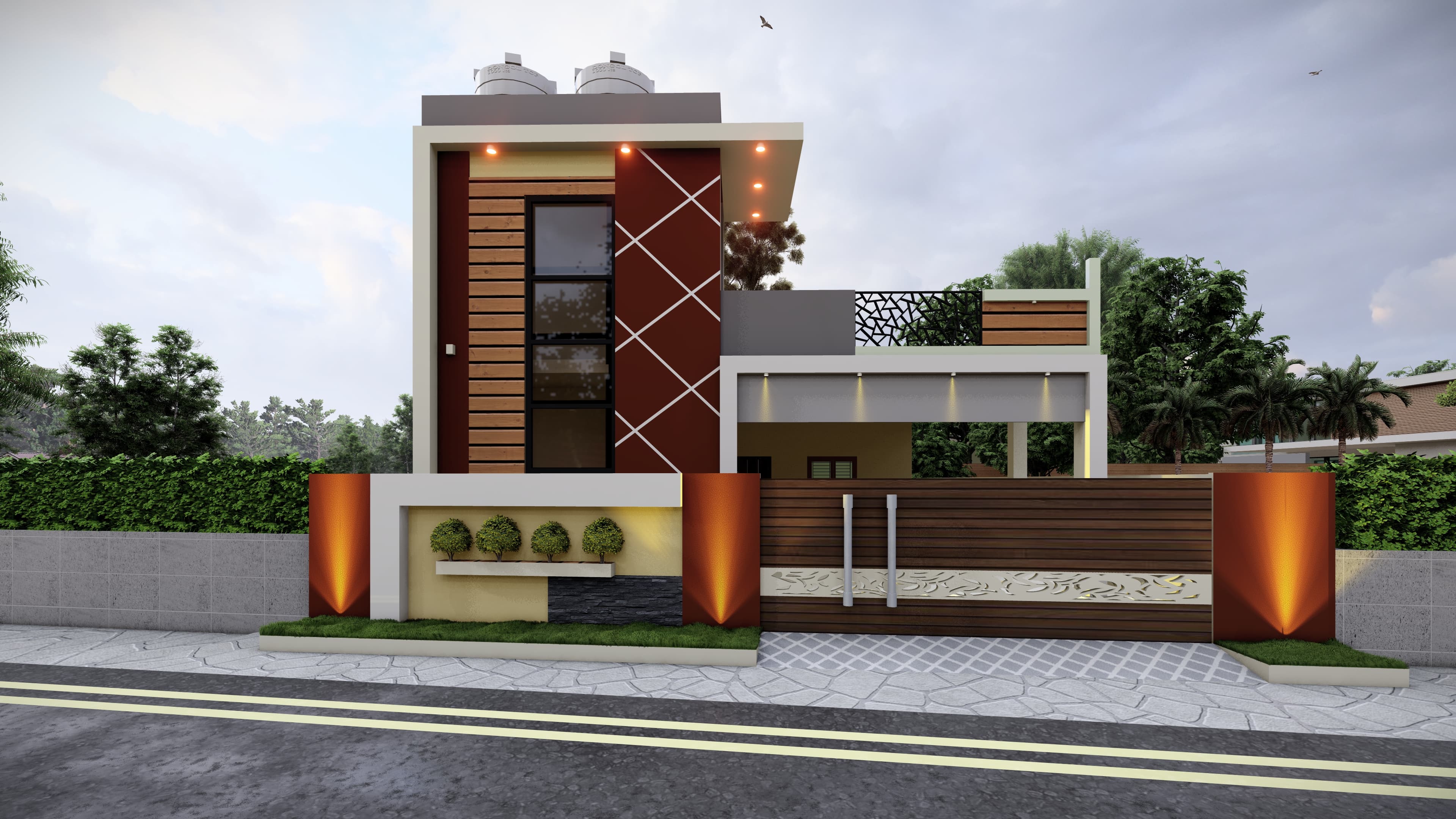 Indian Home Facade with Terrace