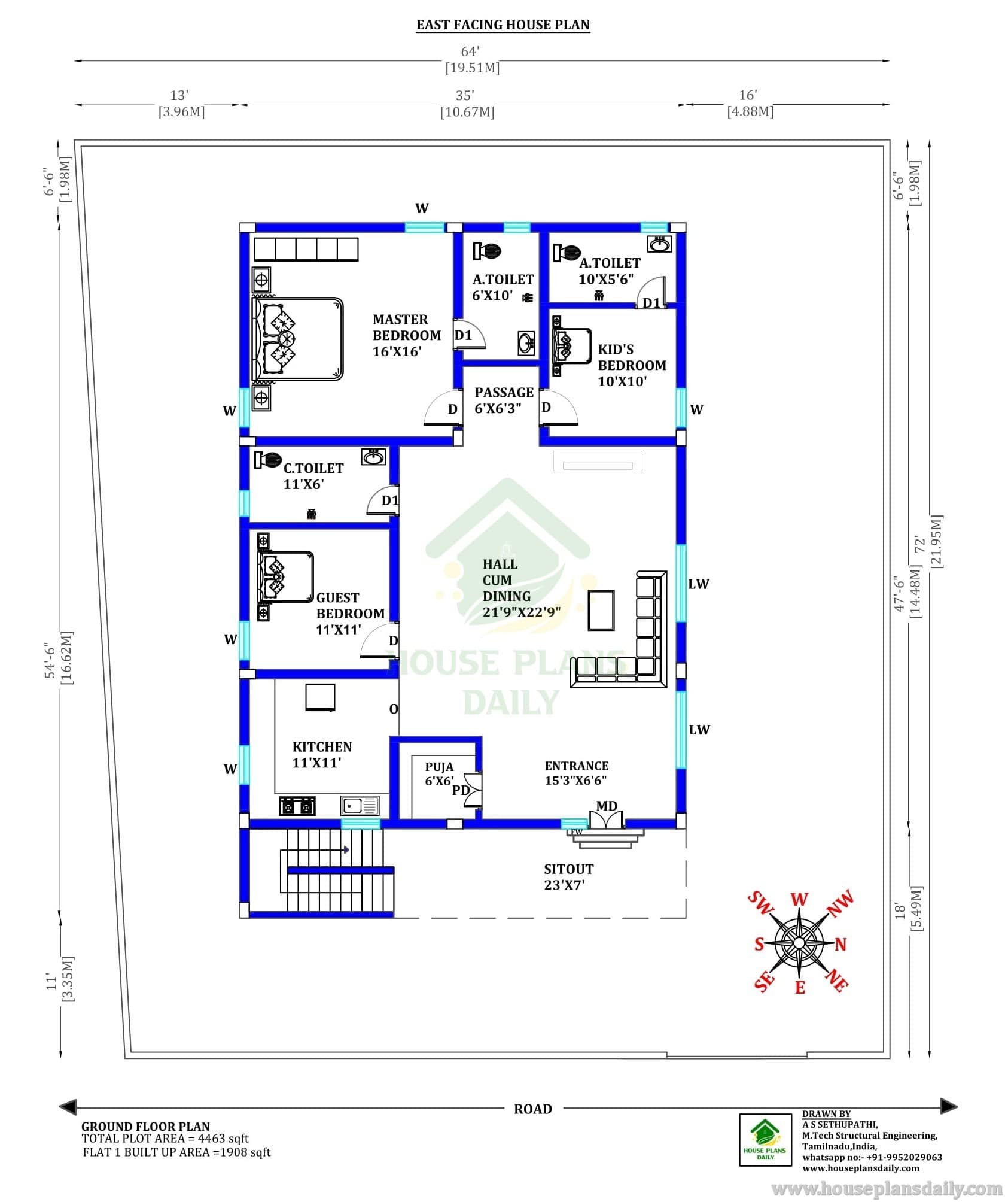 East Facing Vastu Plan for Large Families