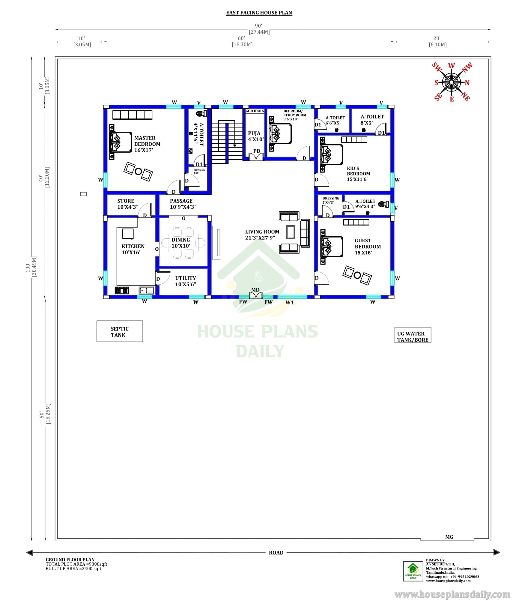 East Facing Vastu Home Floor Plan
