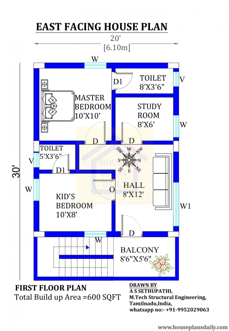 20x30 East Facing Vastu House Plan