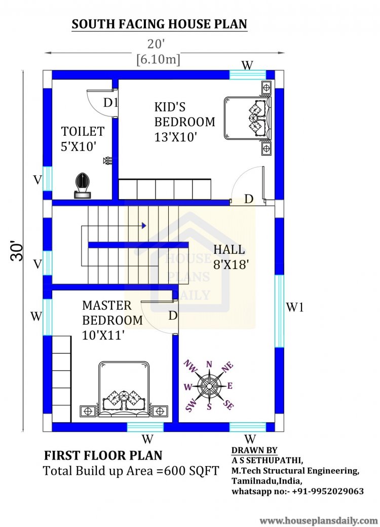 20x30 South facing Home plan