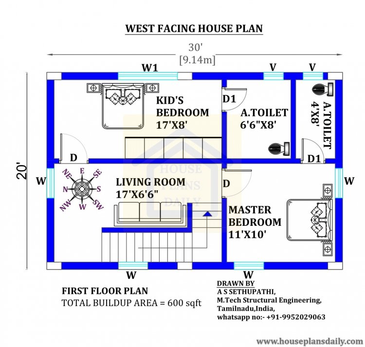 30x20  West facing House Design