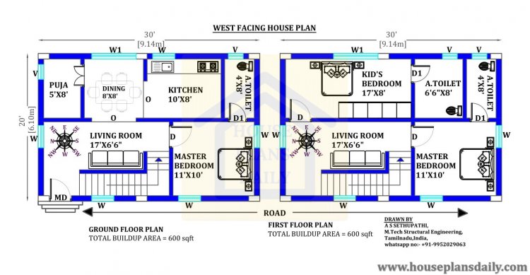 30x20  West facing House Design