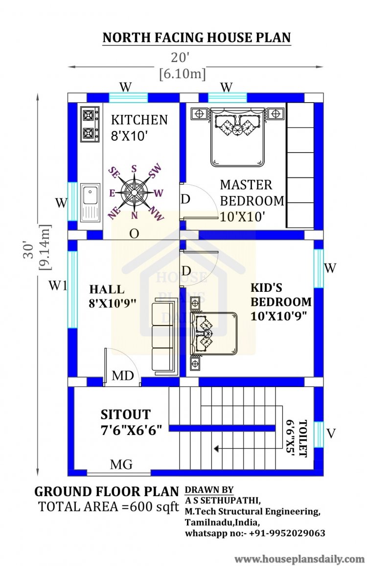 20x30 Best North Facing House Plan with Vastu - House Plan and Designs ...