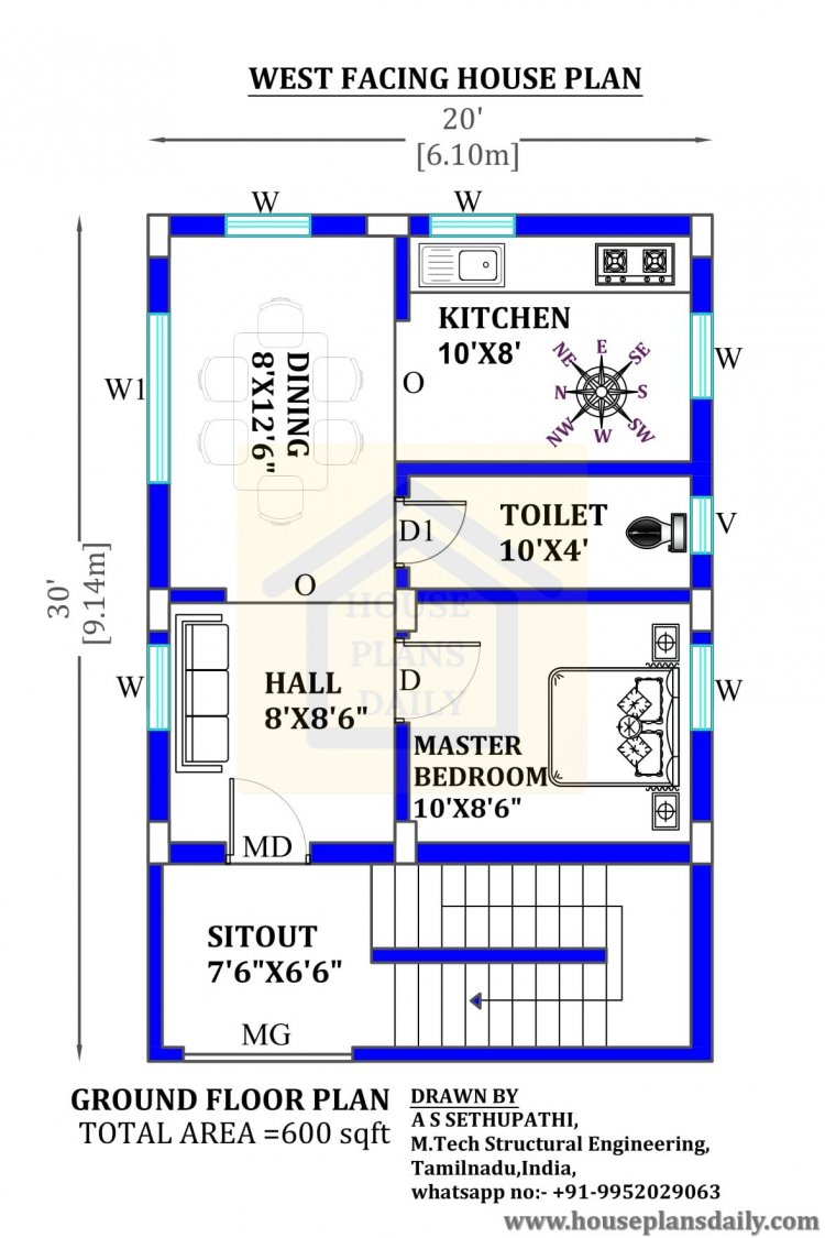 20x30 West Facing House Plan| Vastu Home