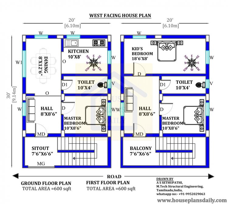 20x30 West Facing House Plan| Vastu Home