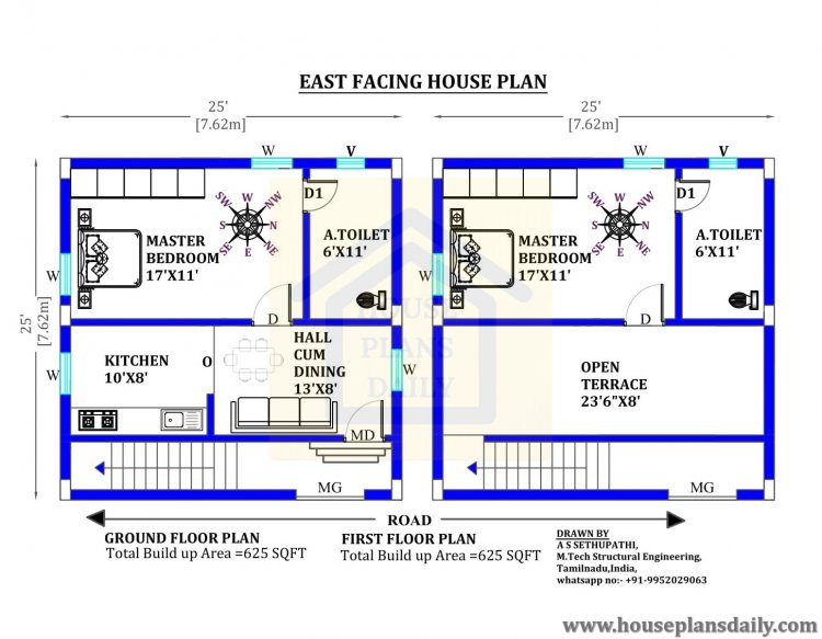 25x25 East facing House Design | Plan As Per Vastu