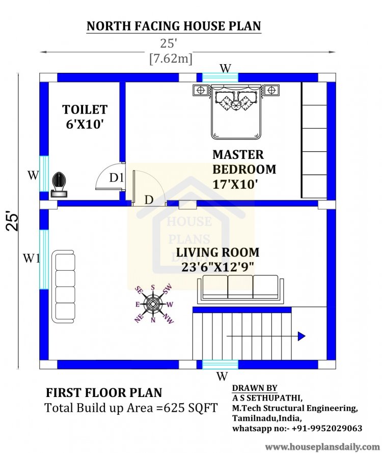 25x25 North Face Home Design with Vastu Shastra
