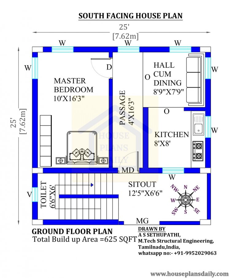 25x25  South Facing House Plan As Per Vastu