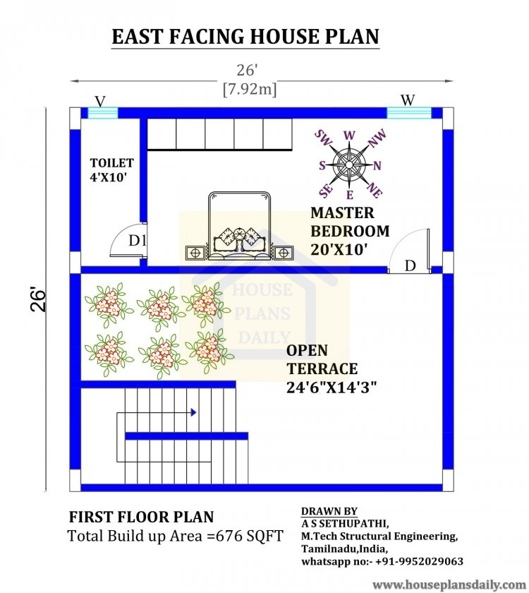 26x26  East Facing  Vastu Plan