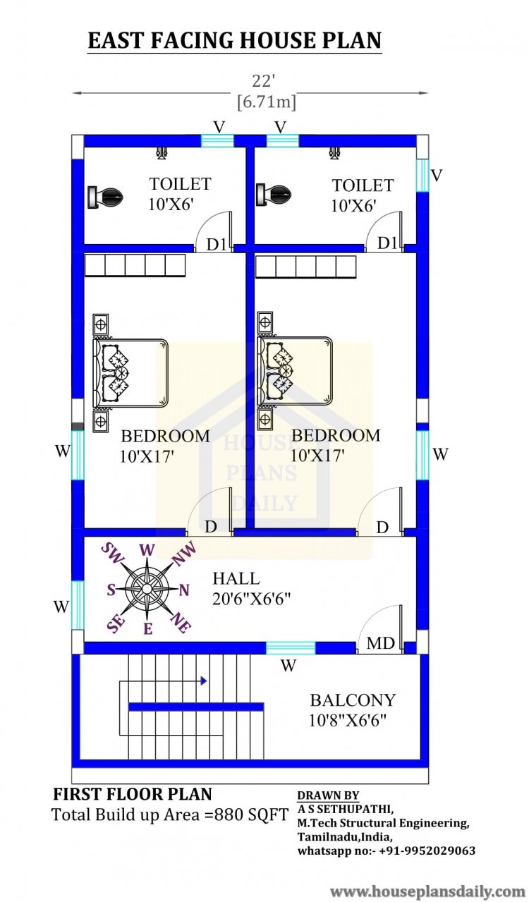 22x40 East Facing Vastu House Plan