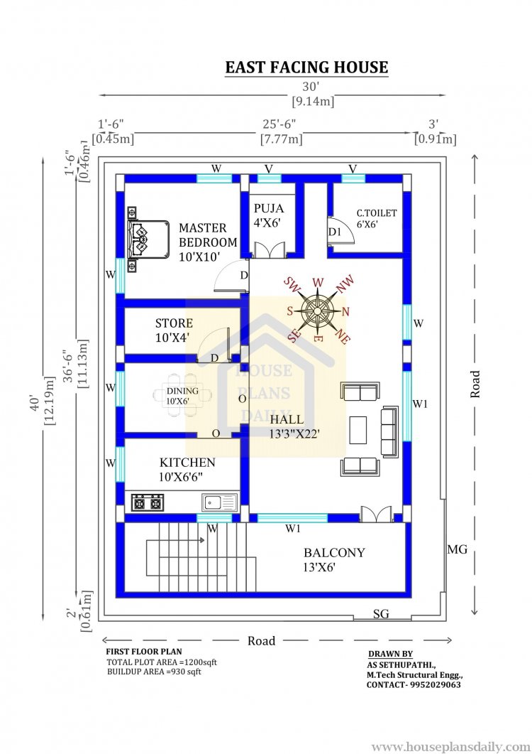 30x40 East Facing Home Plan With Vastu Shastra