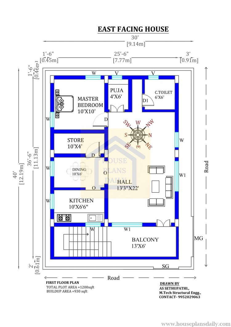 30x40 East Facing Home Plan With Vastu Shastra House Designs And 