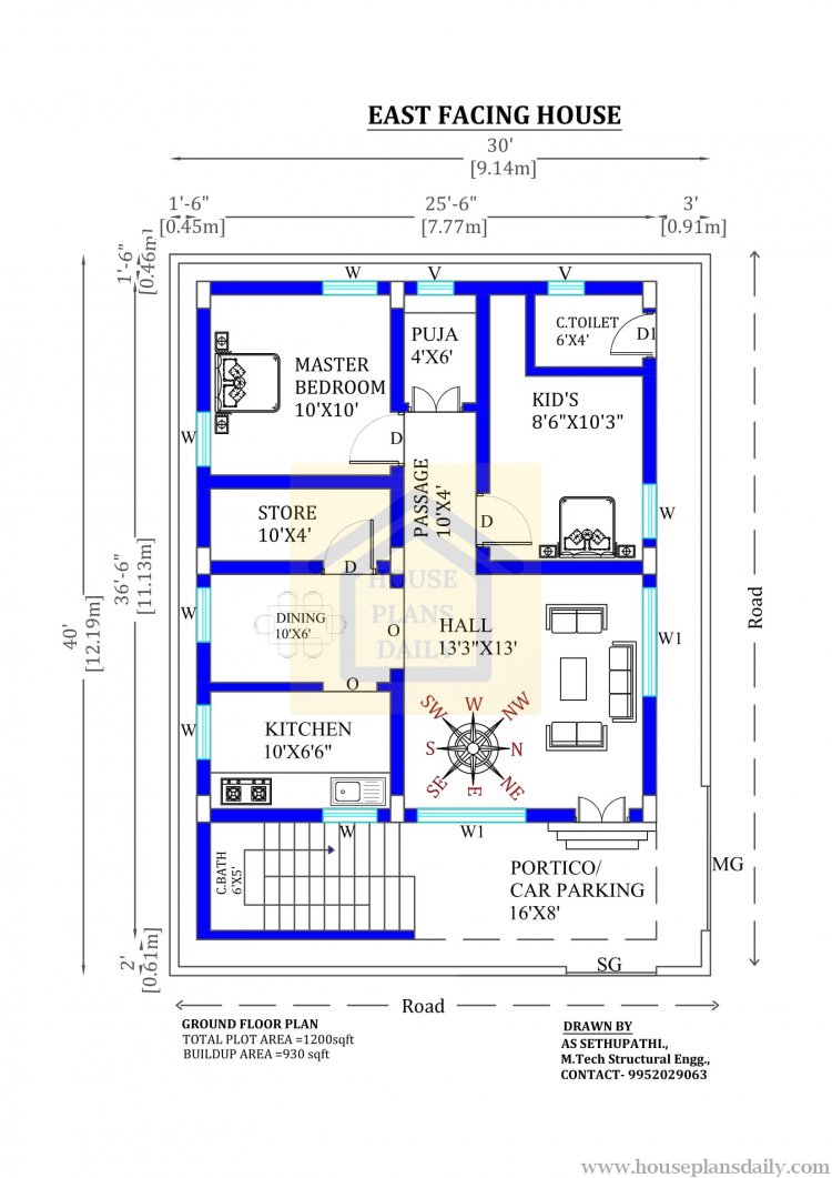 30x40 East Facing Home Plan With Vastu Shastra