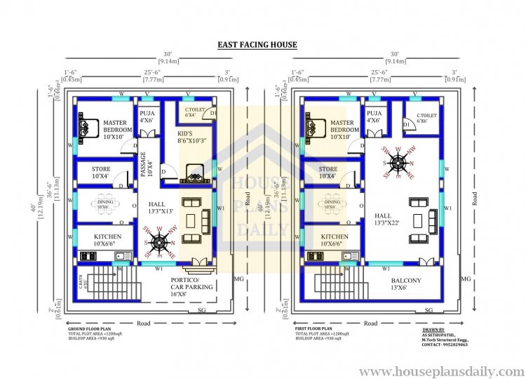 30x40 East Facing Home Plan With Vastu Shastra