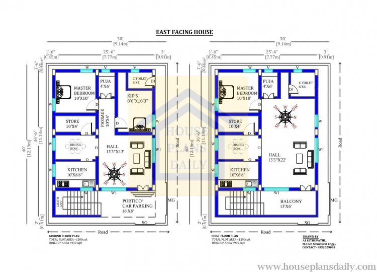 30x40 East Facing Home Plan With Vastu Shastra House Designs And 