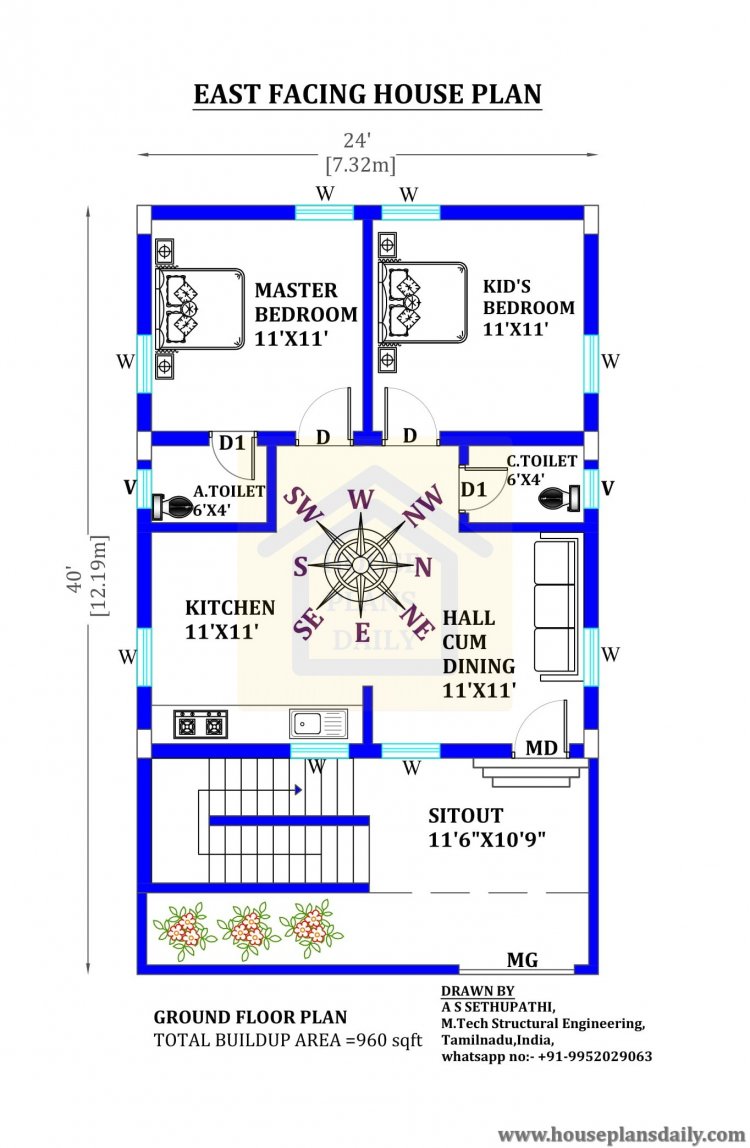 24x40 East Facing Vastu Home Design