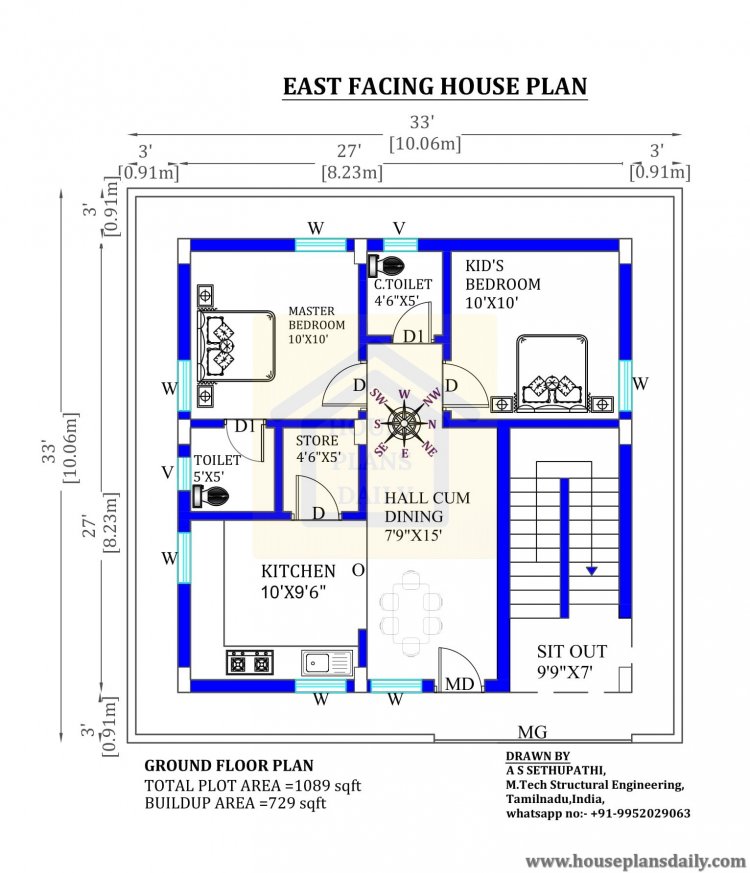 33x33  East Facing  Home Design As Per Vastu