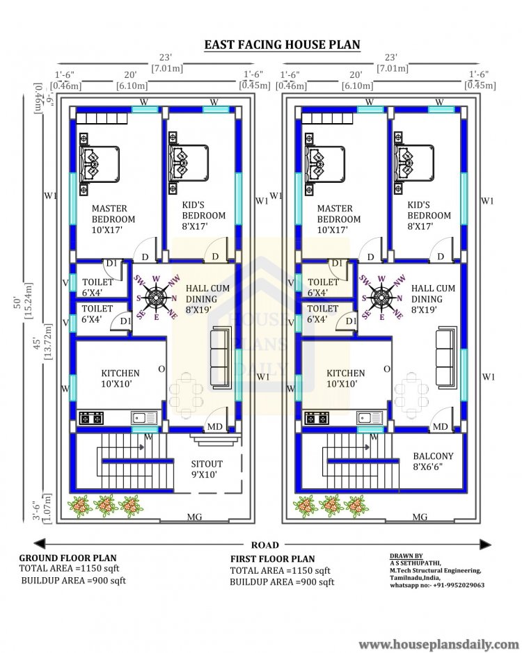 23x50  East Facing House Model