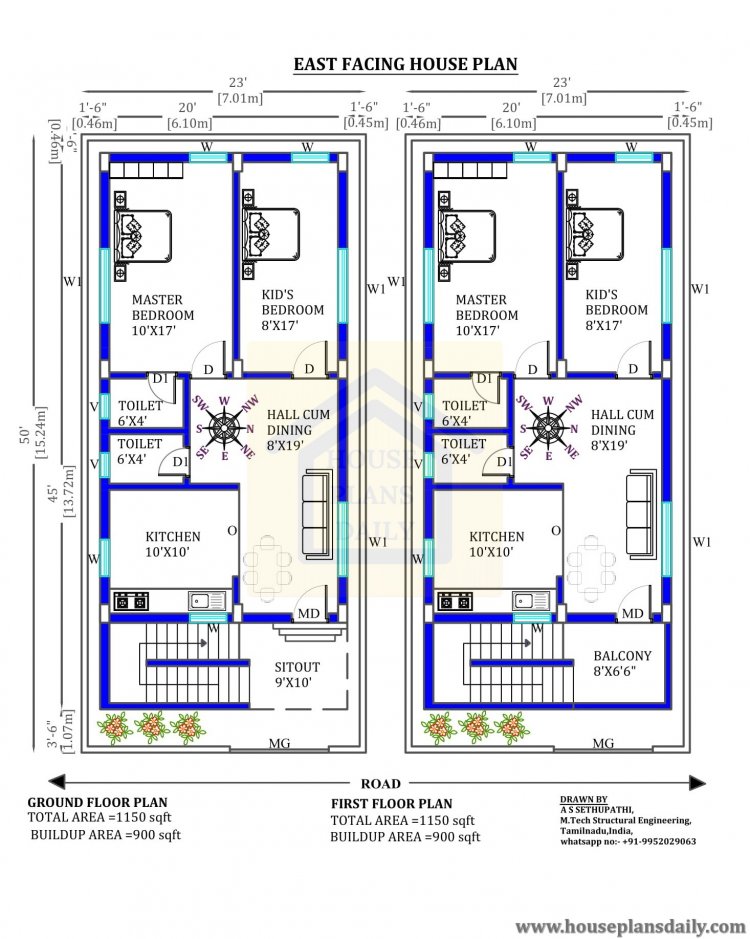 23x50 East Facing House Model House Designs And Plans PDF Books