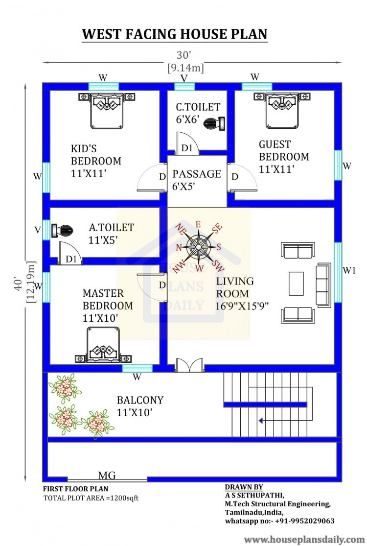 30x40 West Facing Vastu House Design - House Plan and Designs |PDF Books