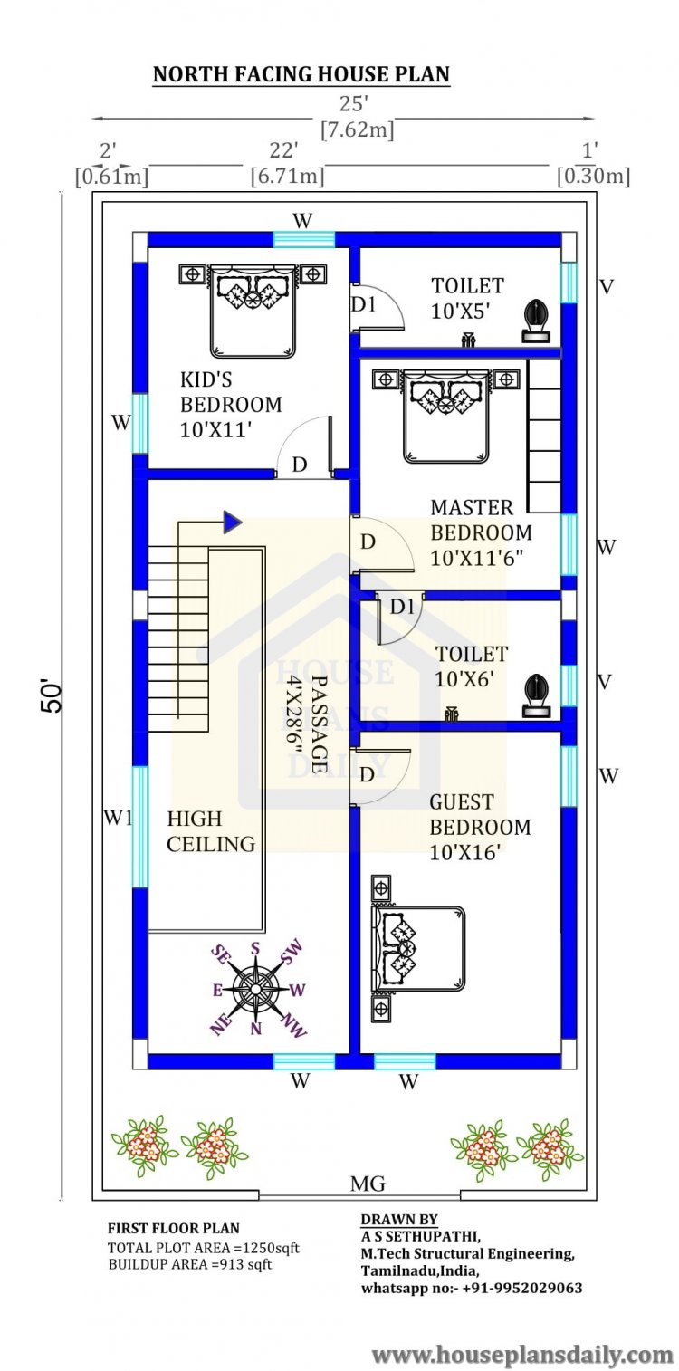 25x50 North Facing Vastu Home Design