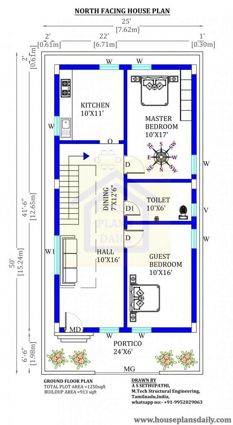 25x50 North Facing Vastu Home Design