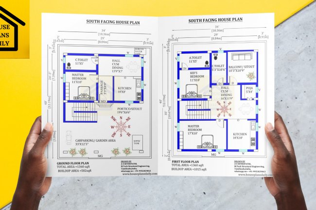 34x40 South Facing Duplex Home Design As Per Vastu