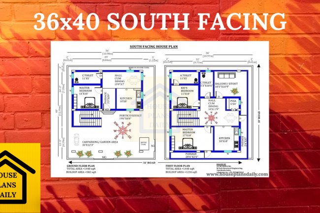 36x40 South Facing House Plan According to Vastu