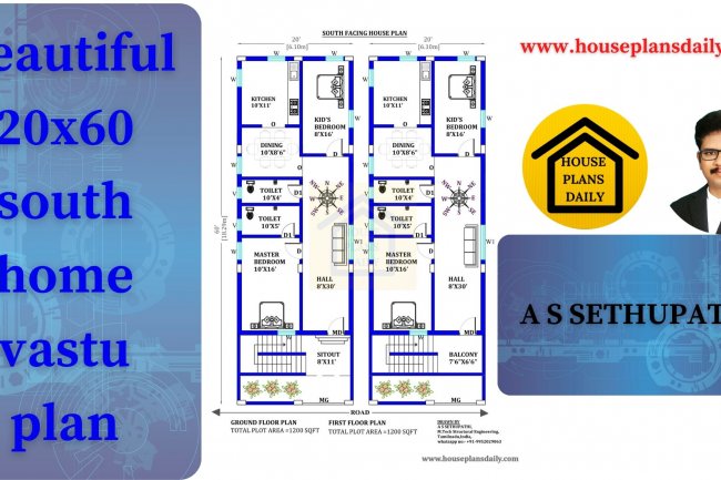 Modern 20x60 South Facing Home Vastu Plan