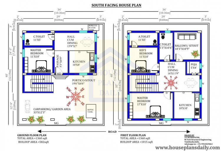 34x40 South Facing Duplex Home Design As Per Vastu