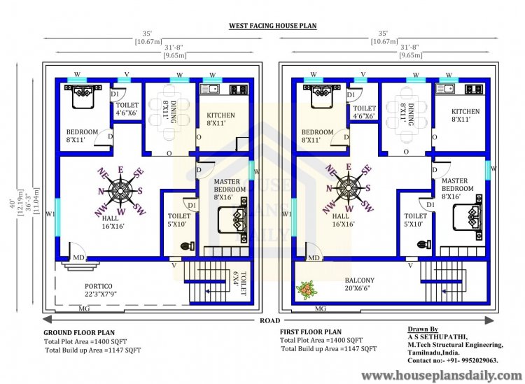 35x40 West Facing House Design
