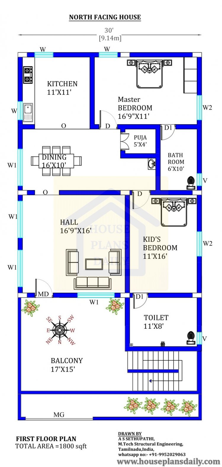 30x60 North Facing Home Design With Vastu Shastra