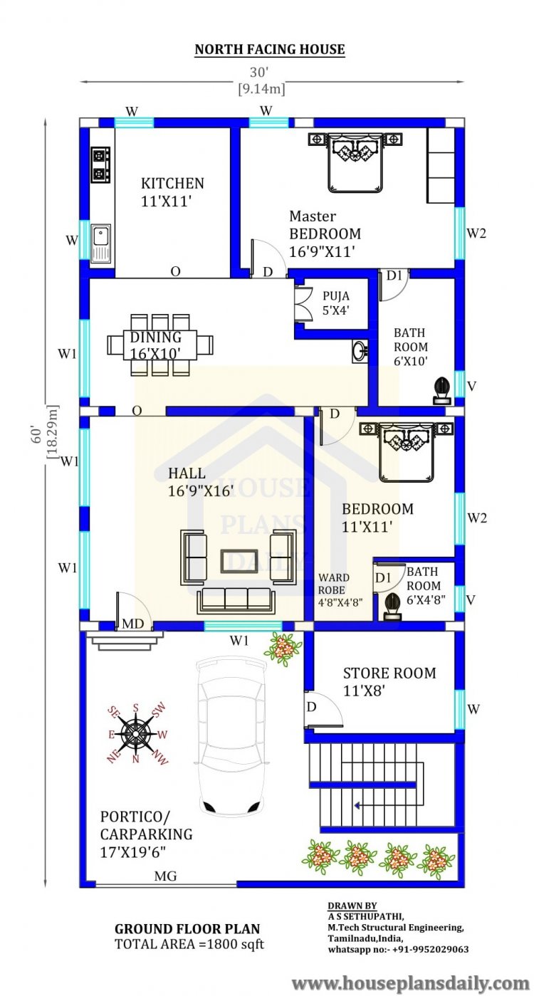 30x60 North Facing Home Design With Vastu Shastra