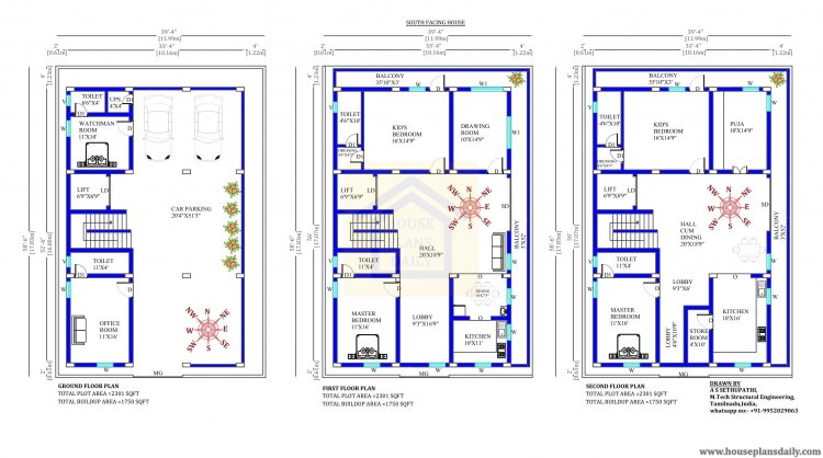 39x58 South Facing House Plan with Vastu