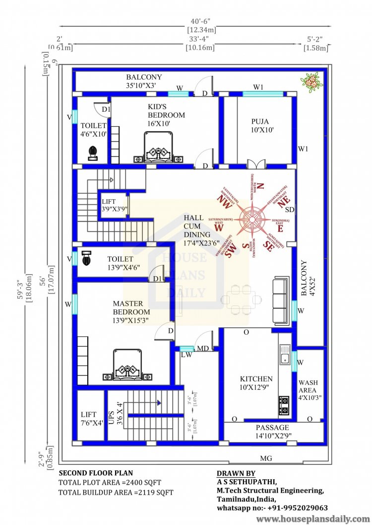 40x60 South Facing Vastu Home Plan