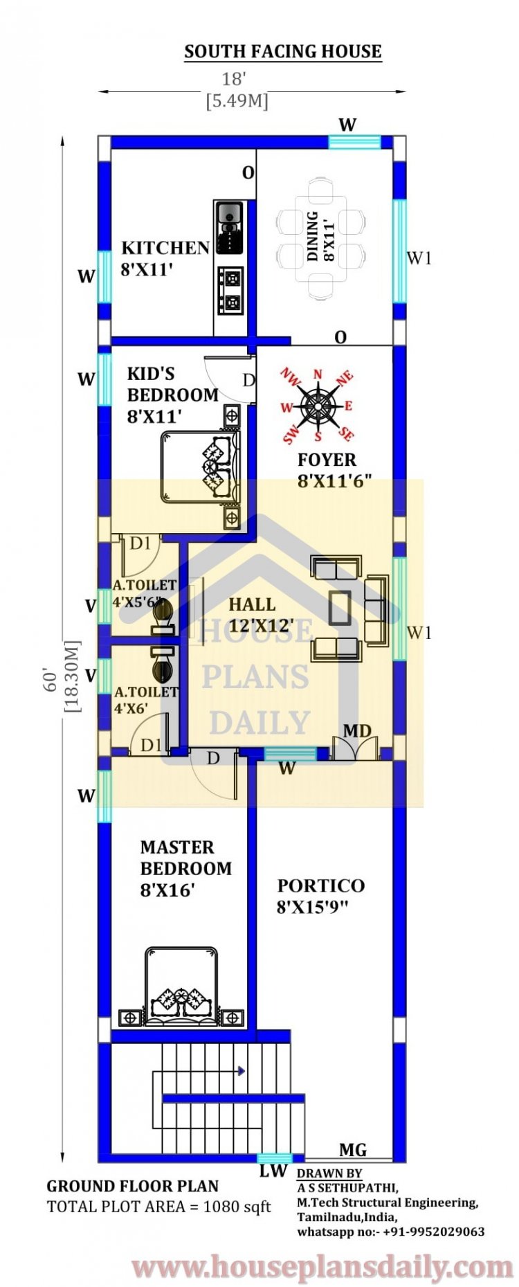 House Planning 18x60 South Face with Elevation|Latest New Design