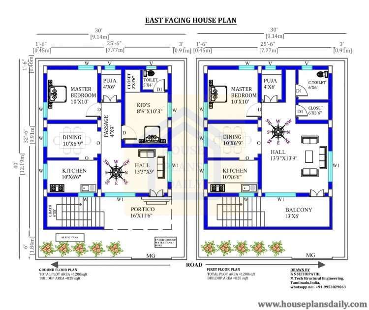 30x40 East facing Vastu home model