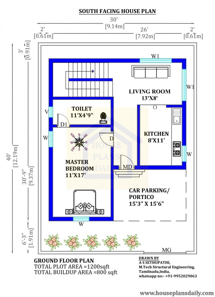 30x40 South Vastu Plan