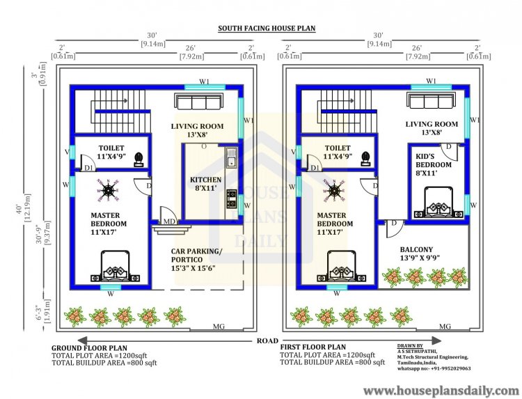 30x40 South Vastu Plan