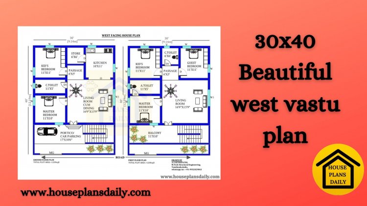 30X40 West Facing House Vastu Plan