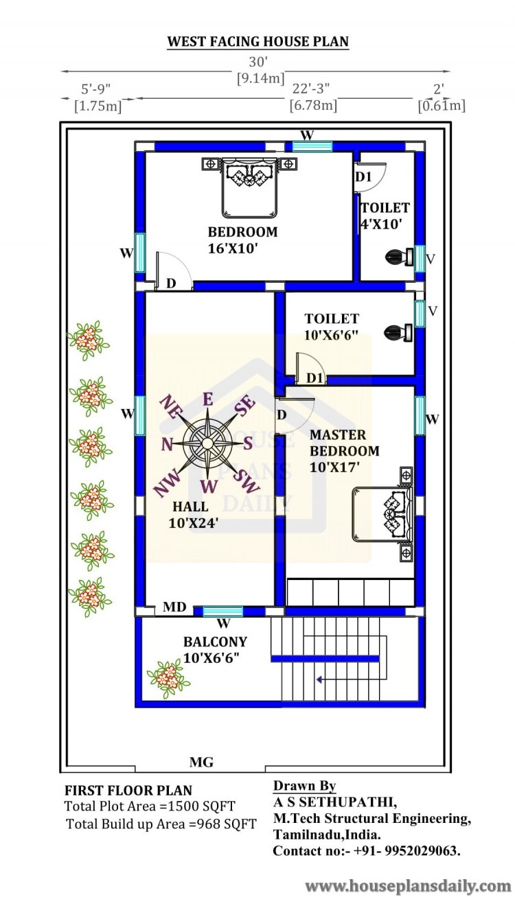 30x50 west facing home design