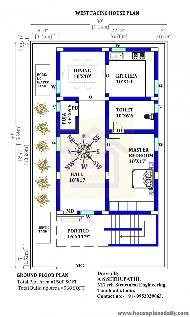 30x50 west facing home design