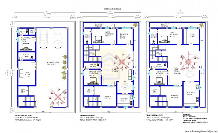 40x60 South Facing Home Plan Design As Per Vastu Shastra