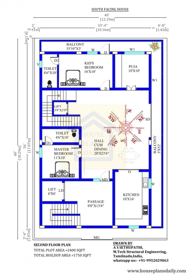 40x60 South Facing Home Plan Design As Per Vastu Shastra