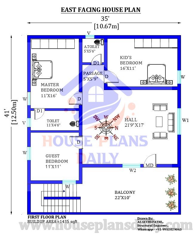 35x41 East Facing house design | Free CAD File