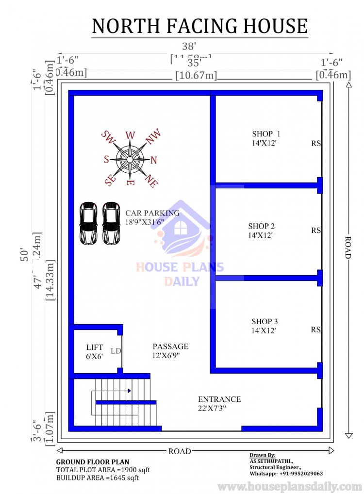 38X50 G+2 House design as per vastu