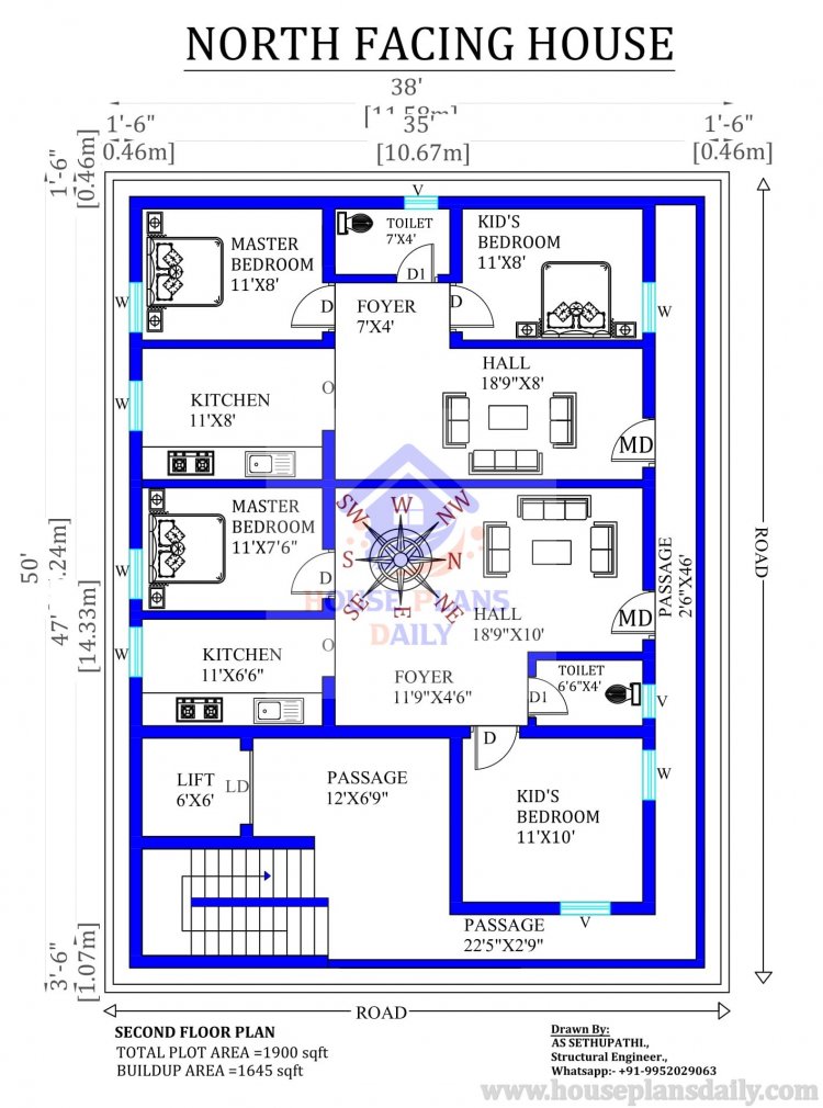 38X50 G+2 House design as per vastu